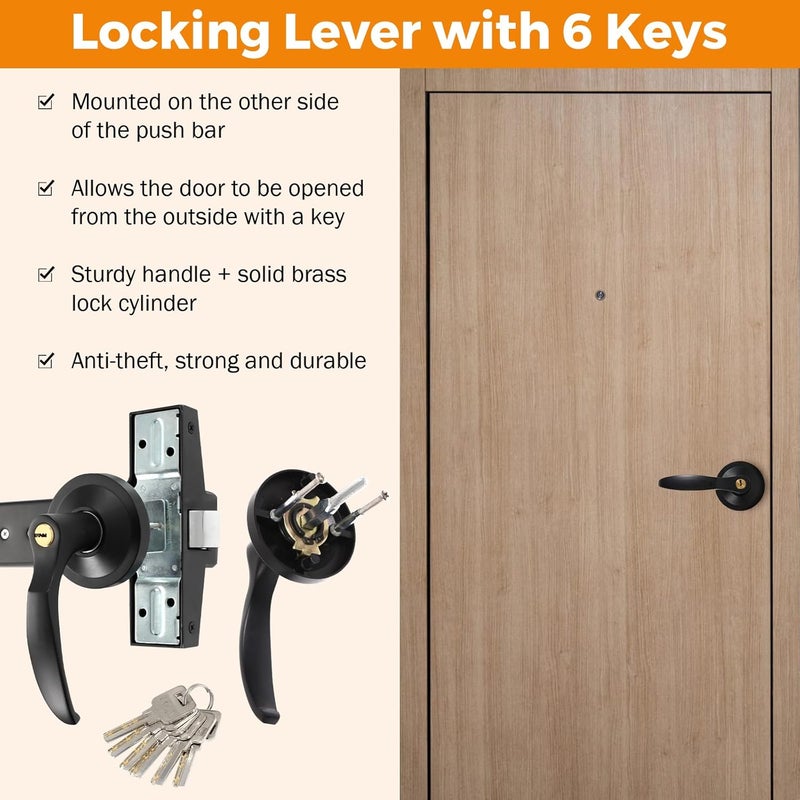 BEAMNOVA 41 in Door Panic Bar Exit Device Commercial Push Exterior Lever Lock Key Set Gate Roller Strike Plate End Cap Metal Universal Emergency Hardware, for 41-53 Inch Wide Door - Image 5